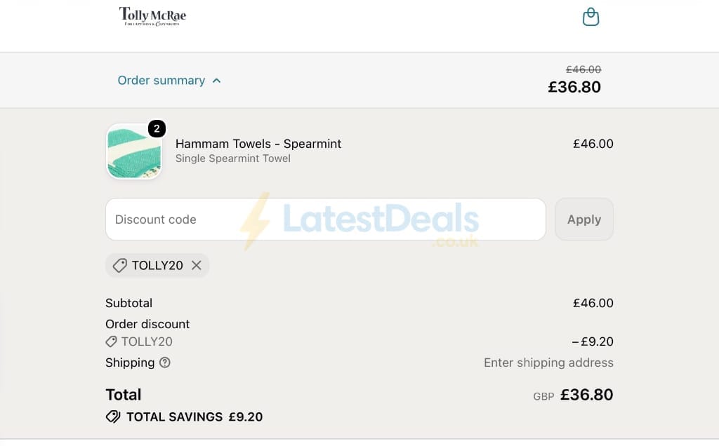 Screenshot of the Tolly McRae discount code working