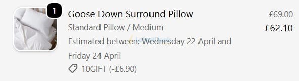Screenshot of the The Fine Bedding Company discount code working