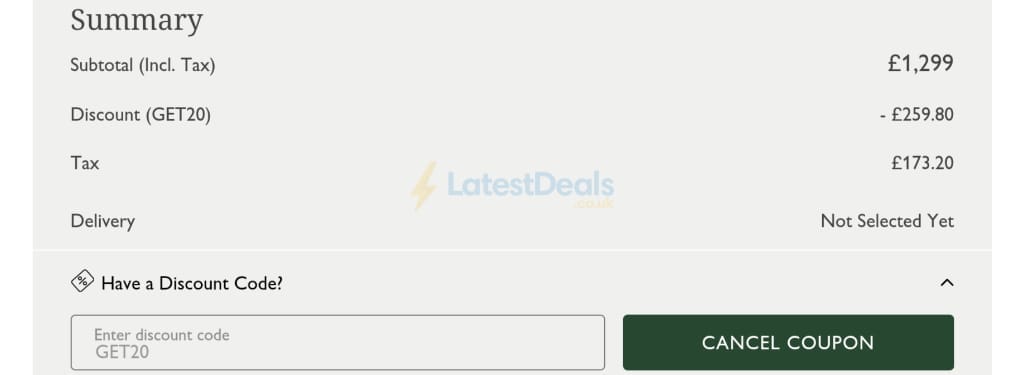 Screenshot of the White Stores discount code working