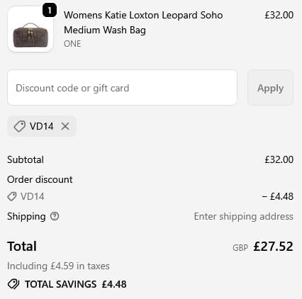 Screenshot of the Hurleys discount code working