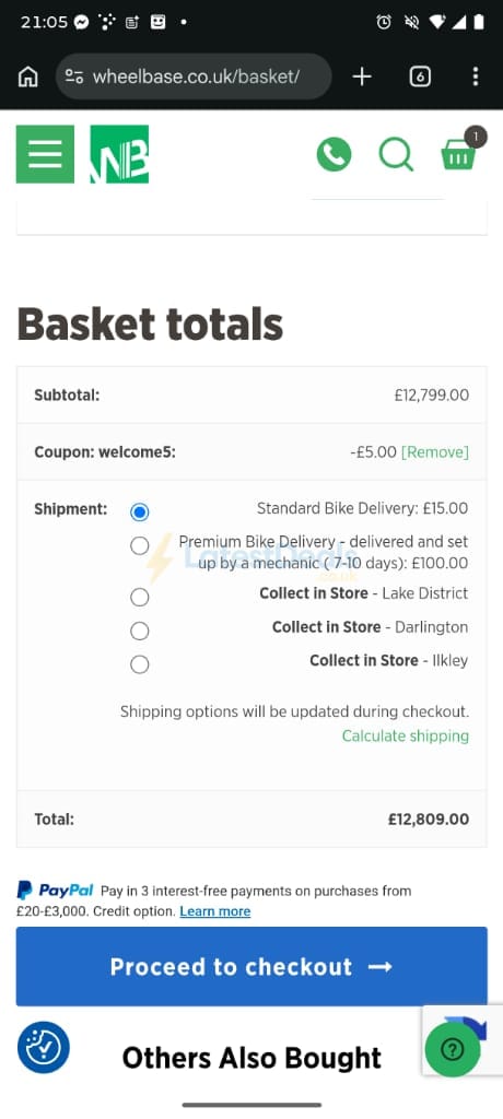 Screenshot of the Wheelbase discount code working
