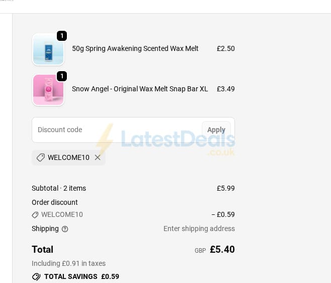 Screenshot of the Nuscents discount code working