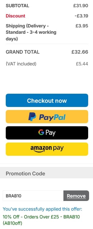 Screenshot of the Baker Ross discount code working