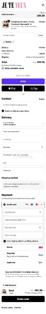 Screenshot of the Je Te Veux discount code working
