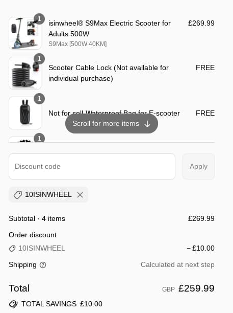 Screenshot of the iSinwheel discount code working