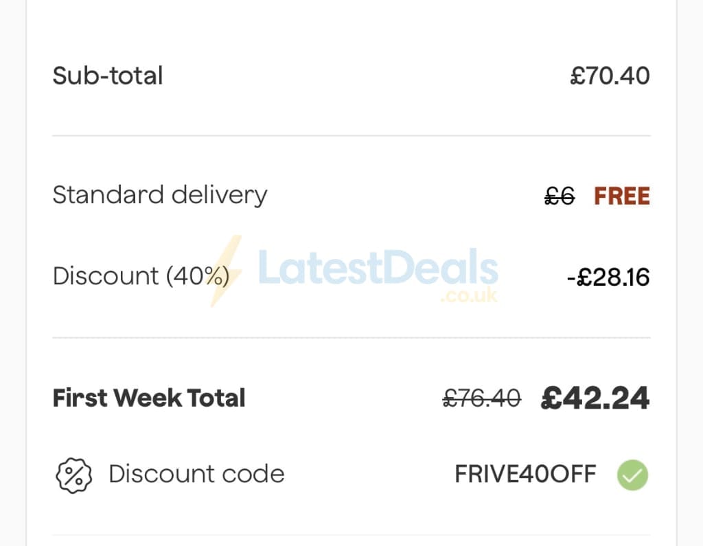 Screenshot of the Frive discount code working