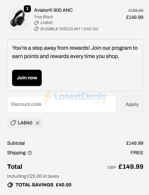 Screenshot of the Skullcandy discount code working