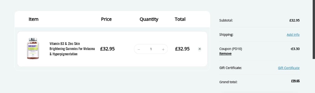 Screenshot of the Skinlight discount code working