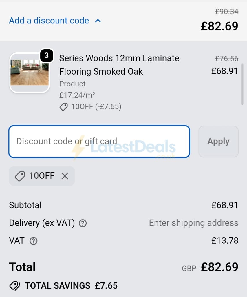 Screenshot of the UK Flooring Direct discount code working