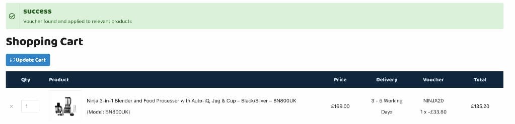 Screenshot of the Appliance Electronics discount code working