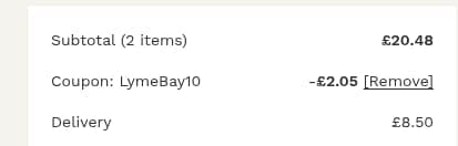 Screenshot of the Lyme Bay Winery discount code working