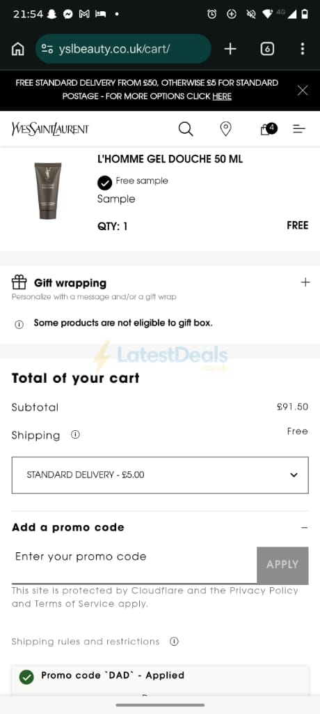 Screenshot of the Yves Saint Laurent discount code working