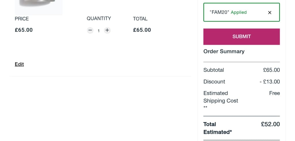 Screenshot of the StriVectin discount code working