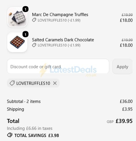 Screenshot of the The Chocolate Society discount code working