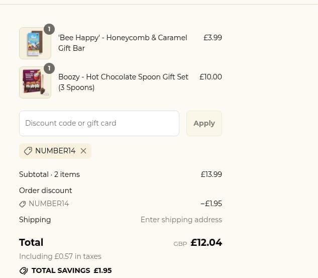 Screenshot of the Gnaw Chocolate discount code working