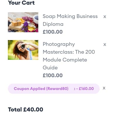 Screenshot of the Of Course discount code working