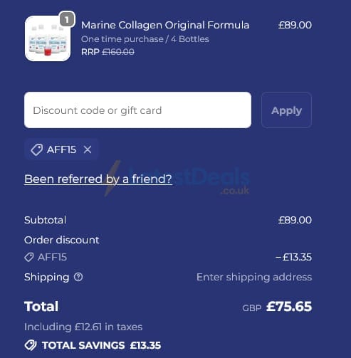 Screenshot of the Reverse Life discount code working
