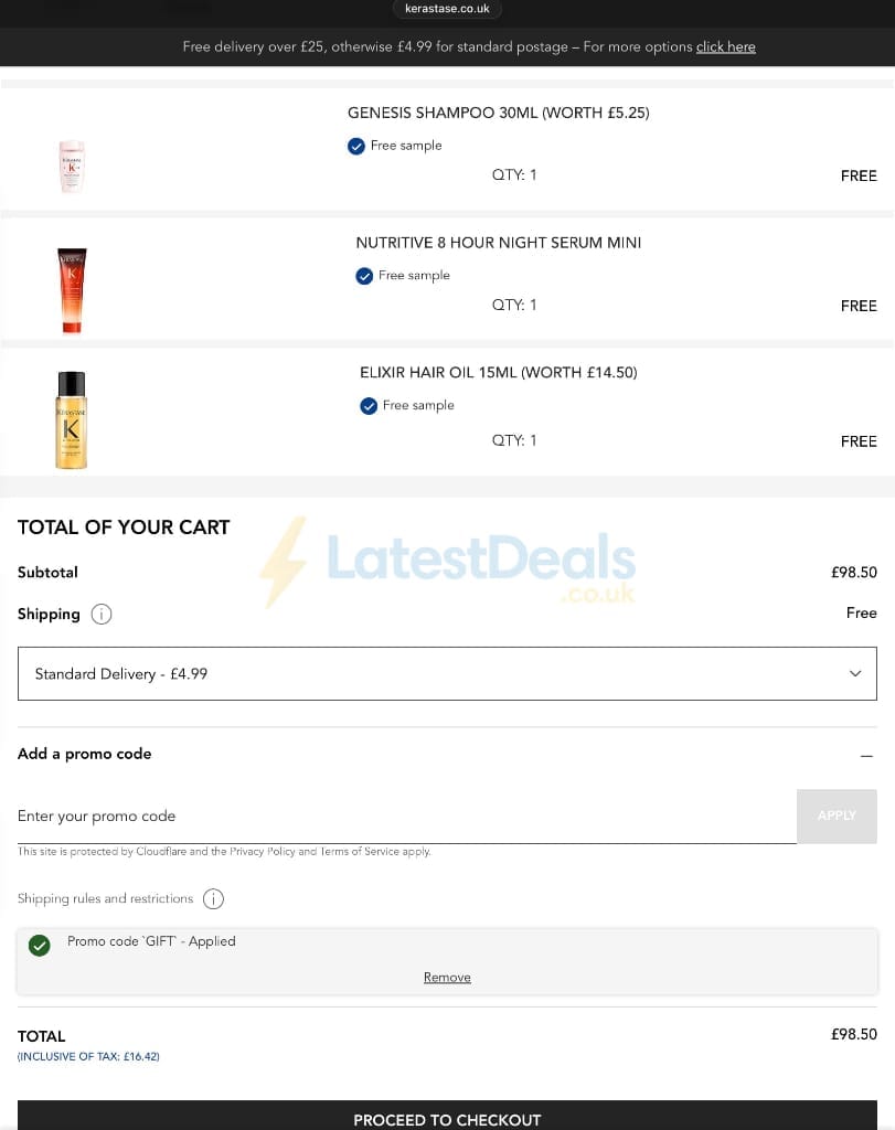 Screenshot of the Kerastase discount code working