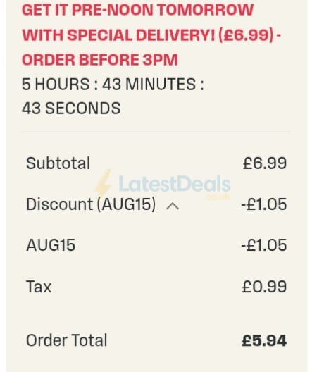 Screenshot of the Totally Wicked discount code working