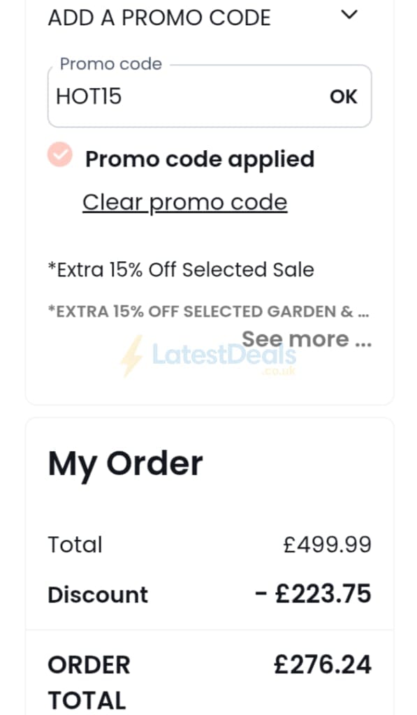 Screenshot of the La Redoute discount code working
