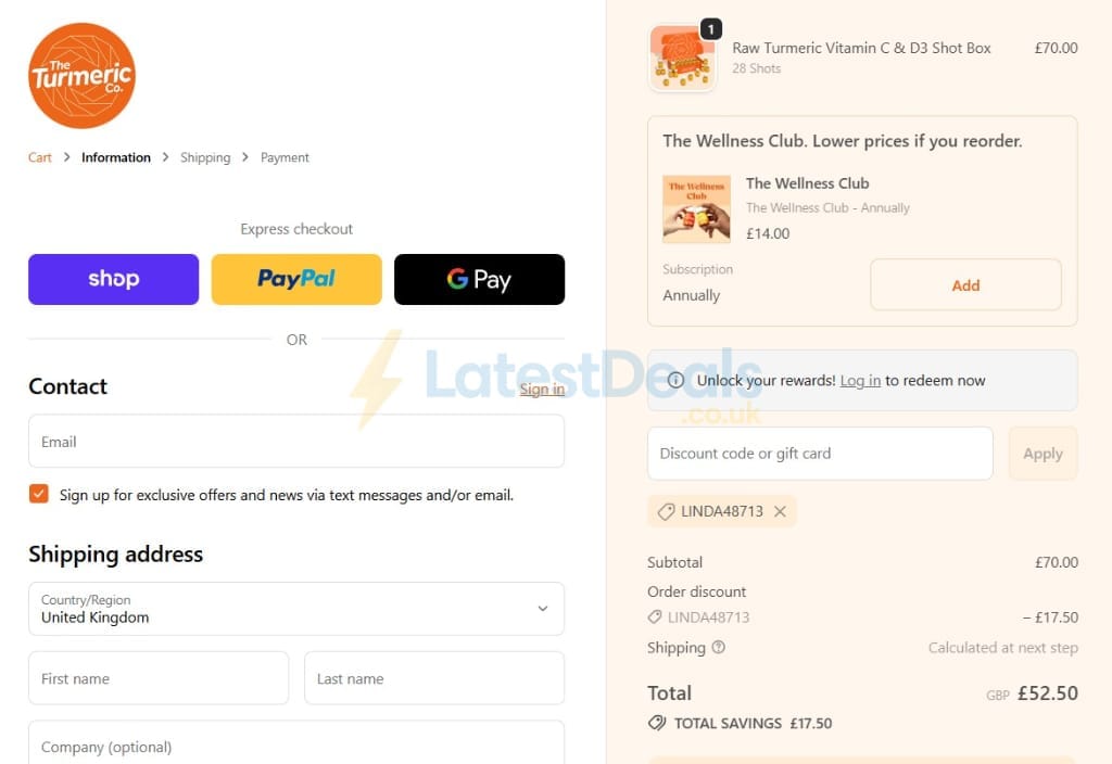 Screenshot of the Theturmeric discount code working