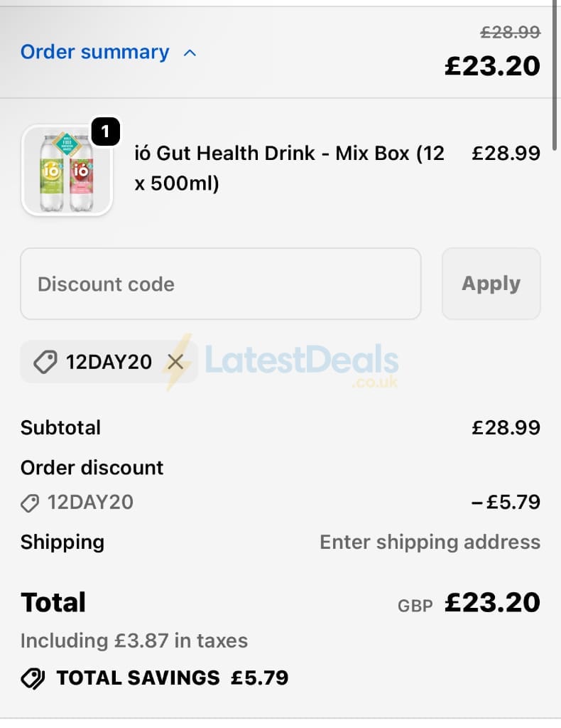 Screenshot of the ió Gut Health Drink discount code working