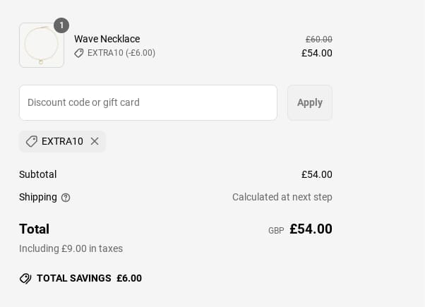 Screenshot of the D.Louise discount code working