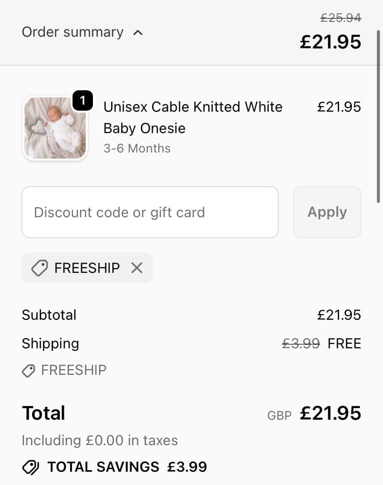 Screenshot of the Millie & Ralph discount code working