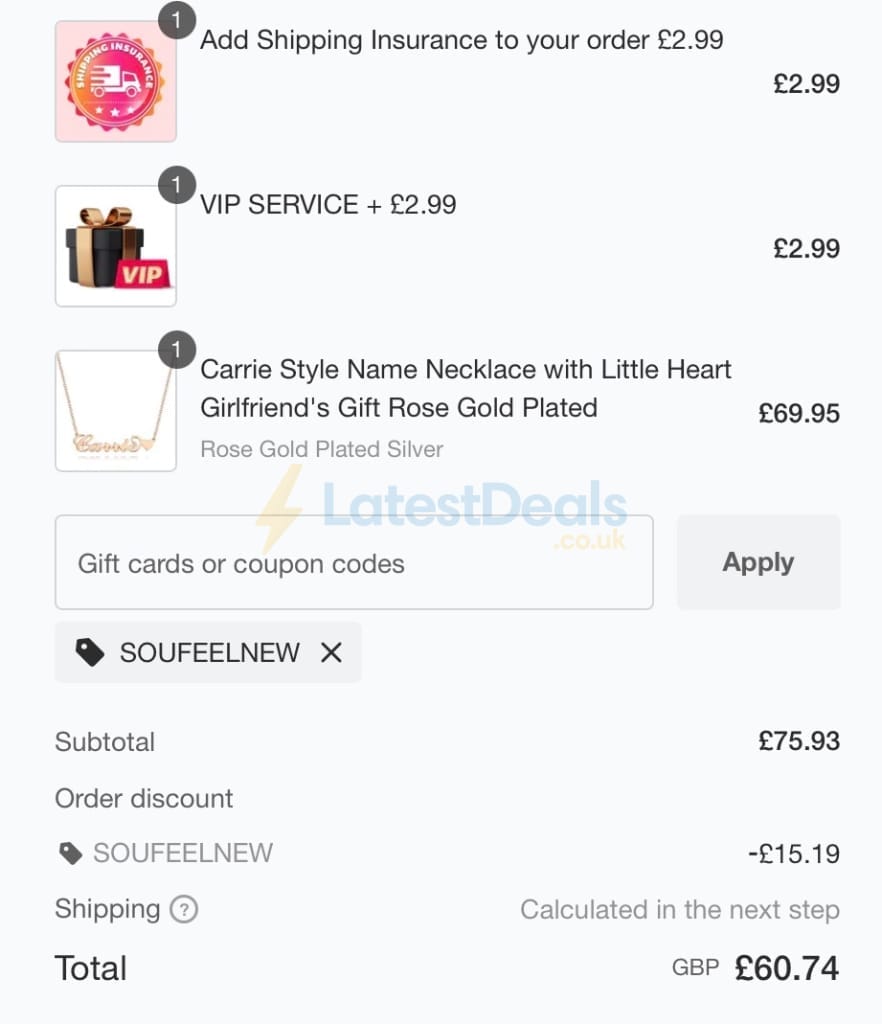 Screenshot of the Soufeel discount code working