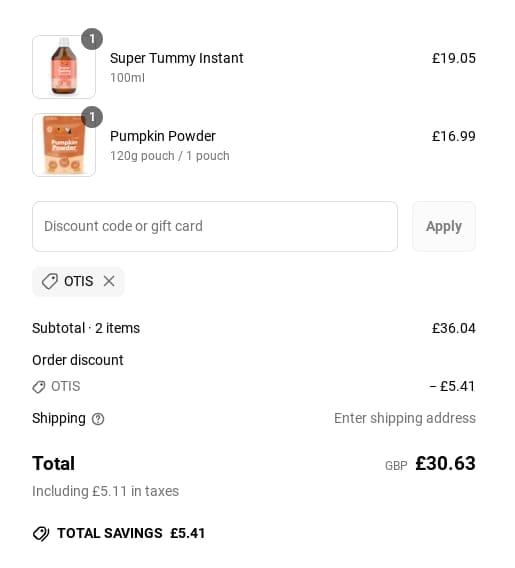 Screenshot of the Buddy & Lola discount code working