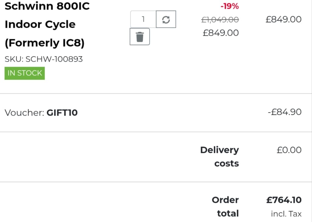 Screenshot of the Fitshop discount code working