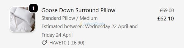 Screenshot of the The Fine Bedding Company discount code working