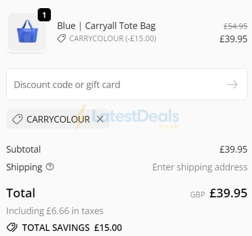 Screenshot of the Kind Bag discount code working