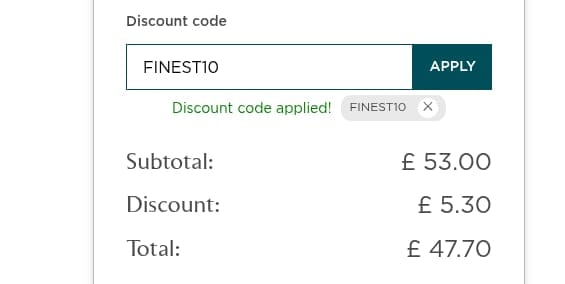 Screenshot of the DukesHill discount code working