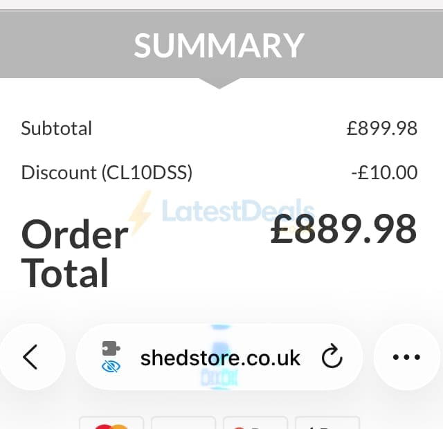 Screenshot of the Shedstore discount code working