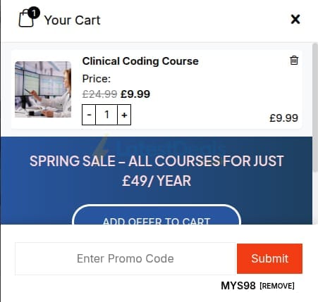 Screenshot of the John Academy discount code working