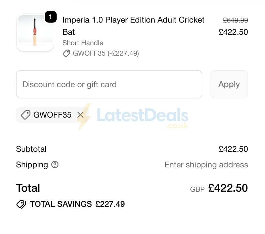 Screenshot of the Gray-Nicolls discount code working