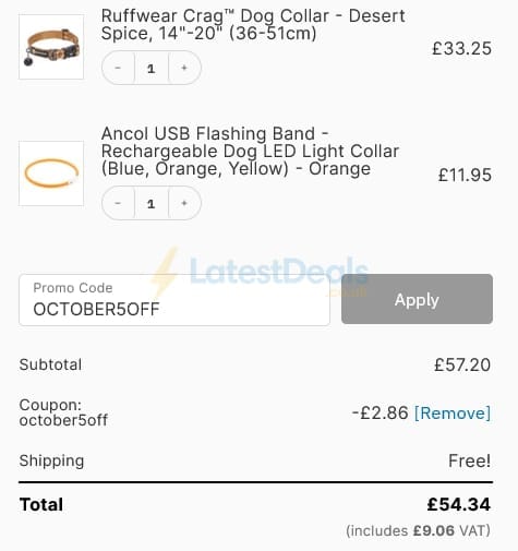 Screenshot of the Pet Shop Direct discount code working