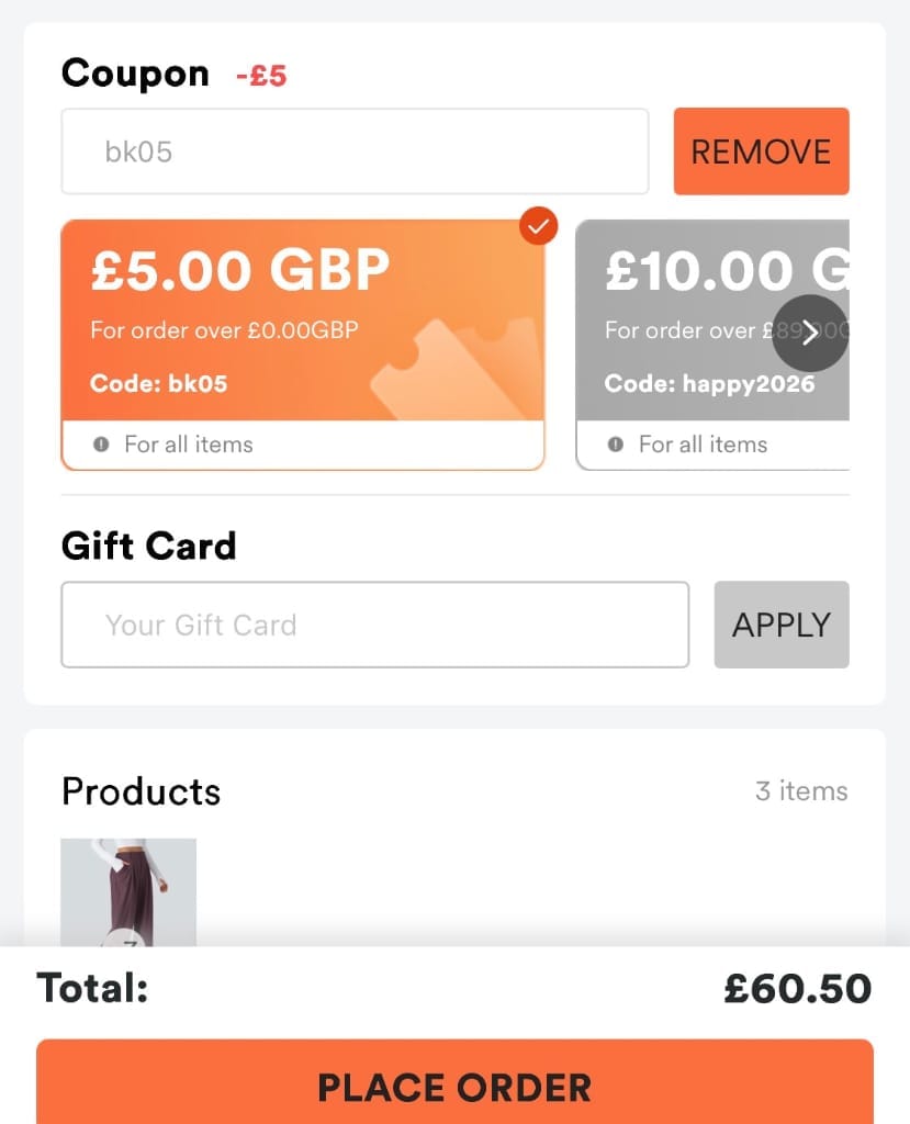 Screenshot of the Halara discount code working