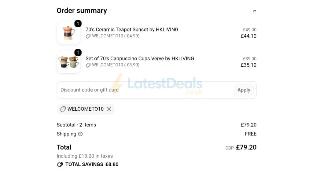 Screenshot of the Idyllhome discount code working