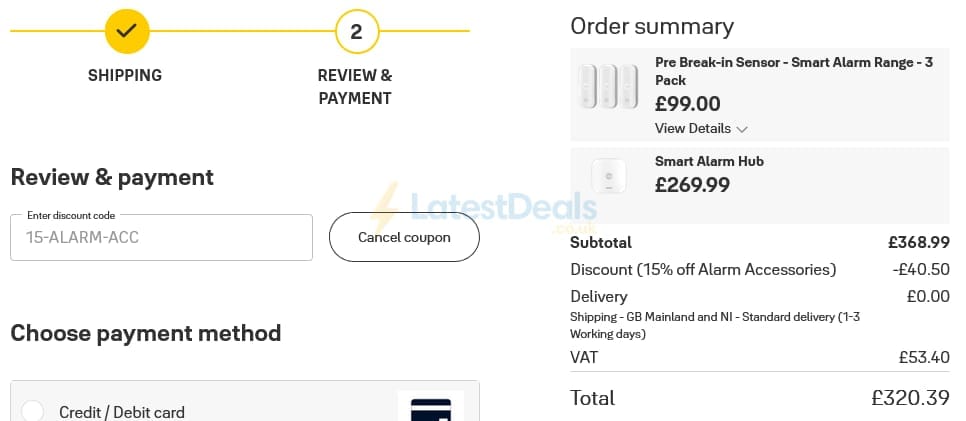 Screenshot of the Yale discount code working