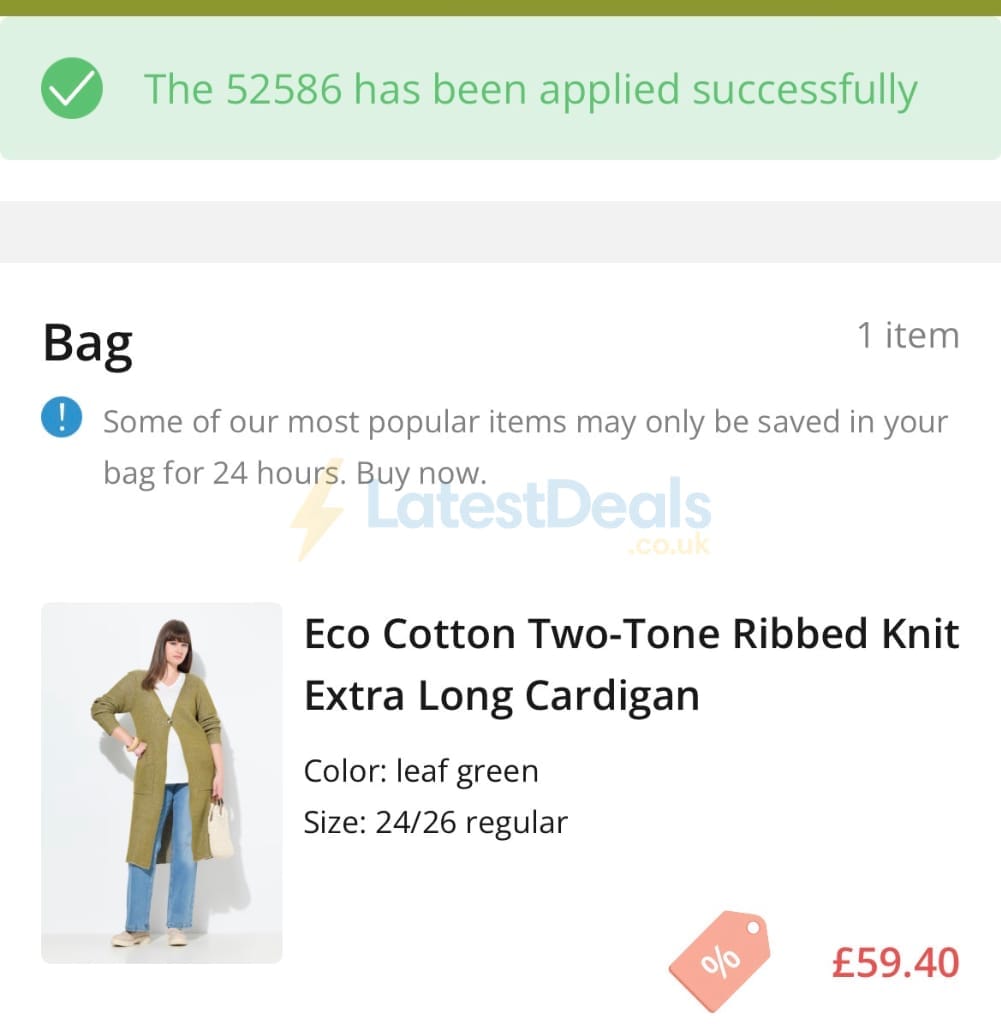 Screenshot of the Ulla Popken discount code working