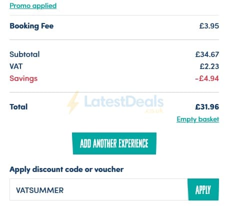 Screenshot of the Go Ape discount code working