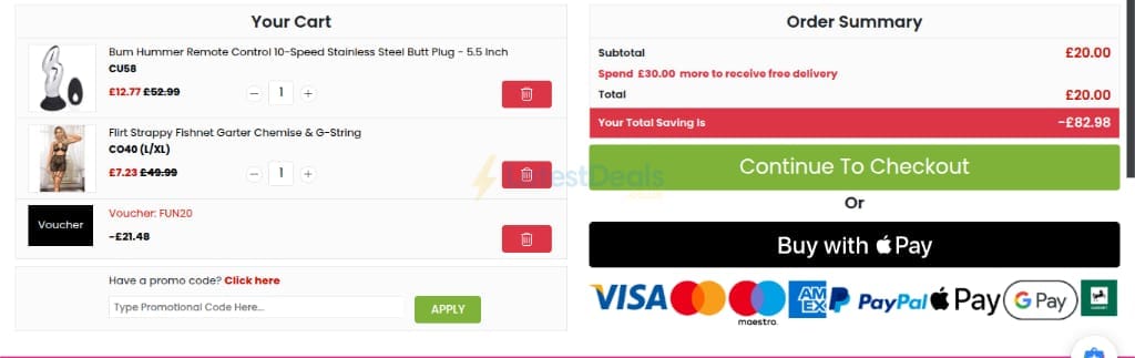 Screenshot of the Bondara discount code working