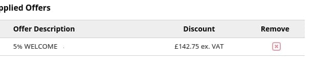 Screenshot of the Parrs discount code working