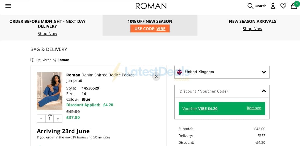 Screenshot of the Roman discount code working