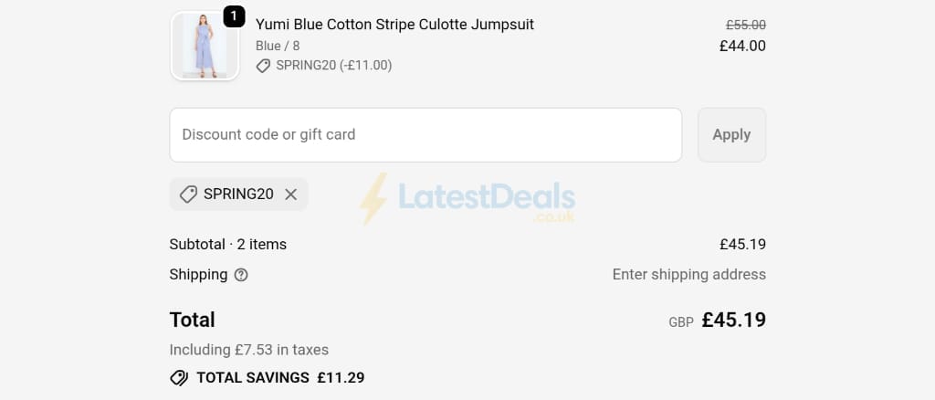 Screenshot of the Yumi discount code working