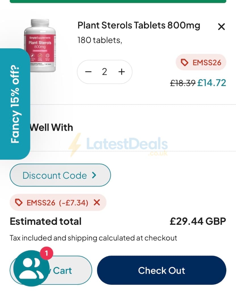 Screenshot of the SimplySupplements discount code working