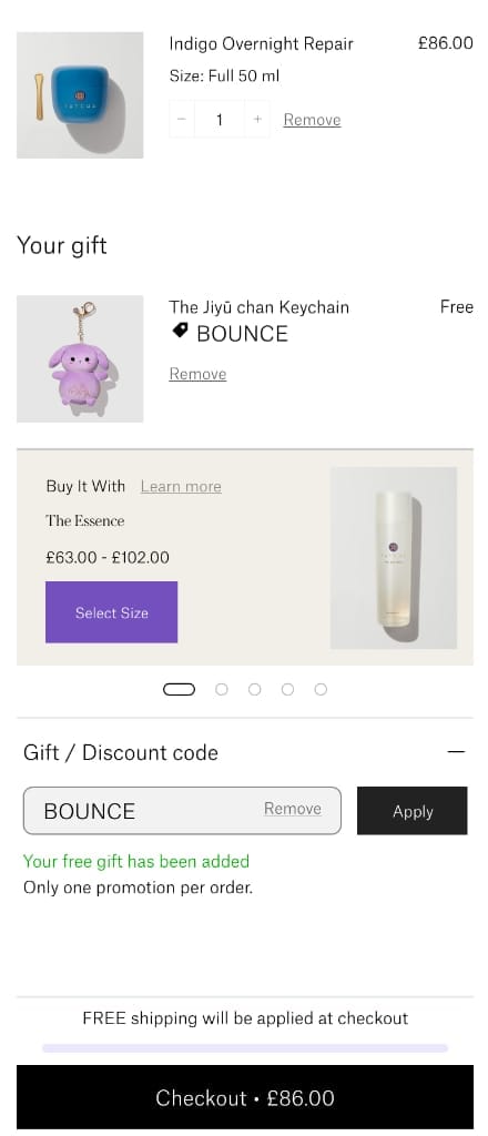Screenshot of the Tatcha discount code working