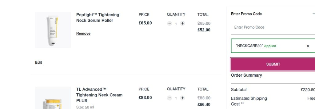 Screenshot of the StriVectin discount code working